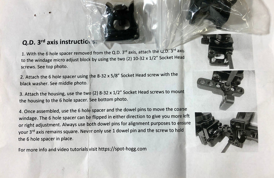 Spot Hogg Q.D. 3RD AXIS ADAPTER Windage Micro Double & Single Pin Sight Mount